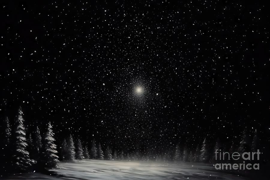Winter Painting - premium Falling Snow down On The Black Background. #1 by N Akkash