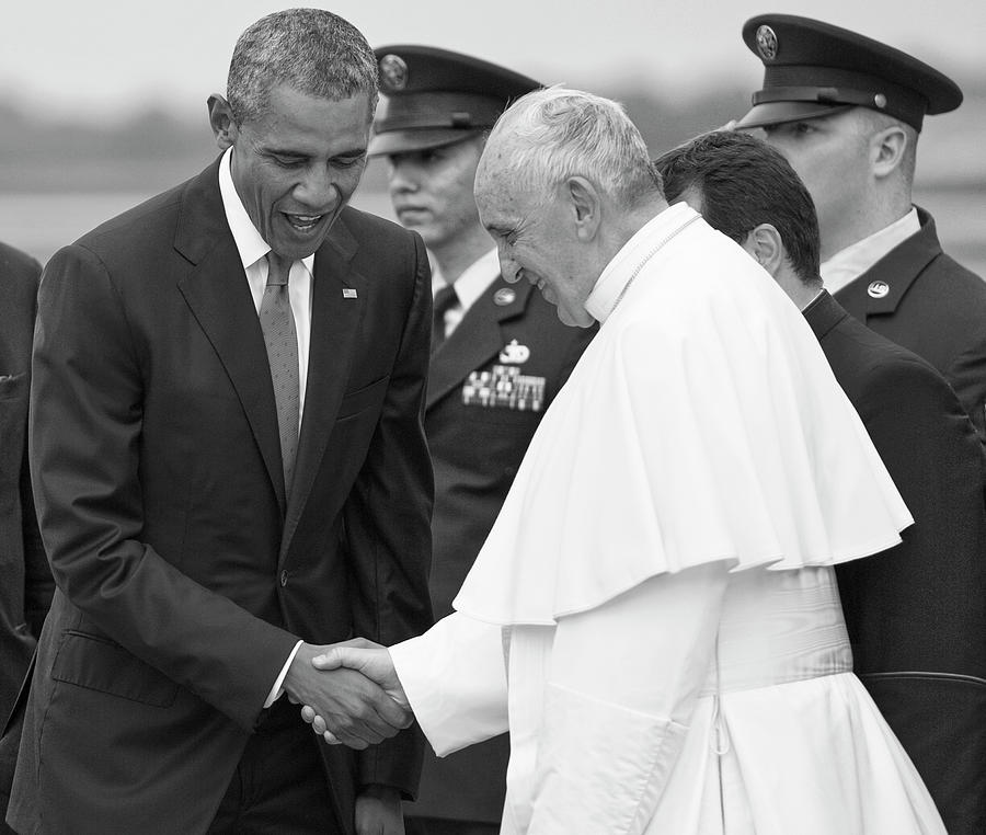 President Barack Obama Greets Pope Francis #1 Photograph by USAF Robert Cloys