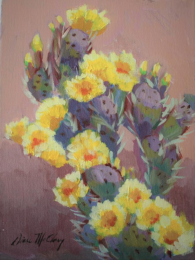 Prickly Pear Cactus in Bloom  #1 Painting by Diane McClary
