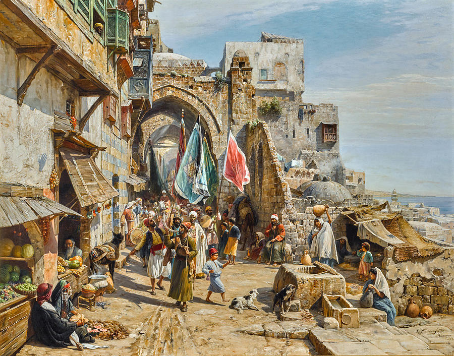 Procession in Jaffa #2 Painting by Gustav Bauernfeind