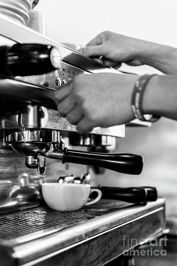 Professional Espresso Coffee Making Machine Close Up In Black An #1 Photograph by JM Travel Photography