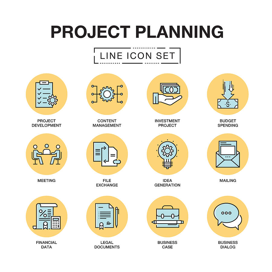 Project Planning Line Icons Set #1 Drawing by Cnythzl