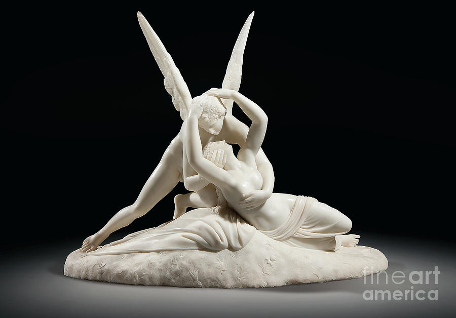 Psyche Revived by Cupids Kiss, circa 1860, marble Sculpture by Antonio Canova