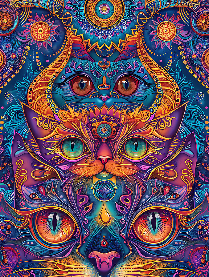 Cat Digital Art - Psychedelic Cat #1 by Benameur Benyahia