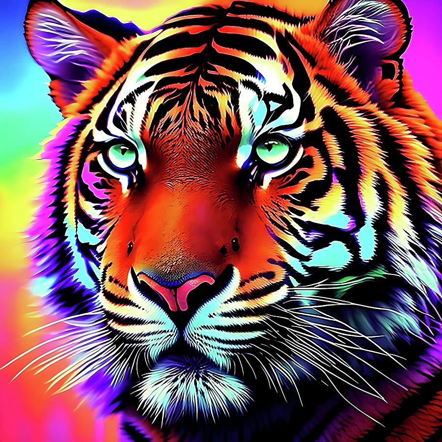 Psychedelic Tiger Face Generative AI Digital Art by Luigi Petro - Fine ...