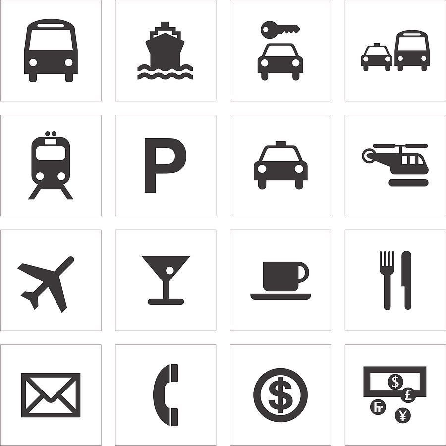 Public Transport And Travel Icons #1 Drawing by Designalldone
