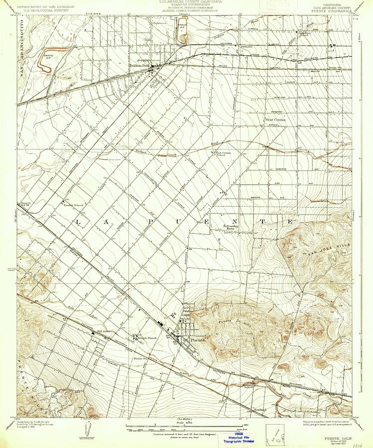 Puente CA from 1927 Vintage Map High Quality Mixed Media by Vintage Map ...