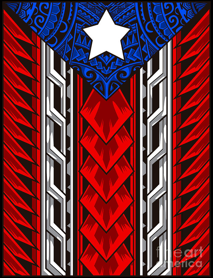 Puerto Rican Tribal Flag Modern Boricua Digital Art by Mister Tee