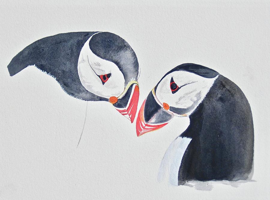 Puffin Love #1 Painting by Dominique Bachelet