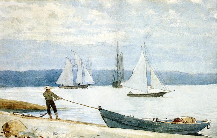 Nature Painting - Pulling the Dory  #1 by Winslow Homer