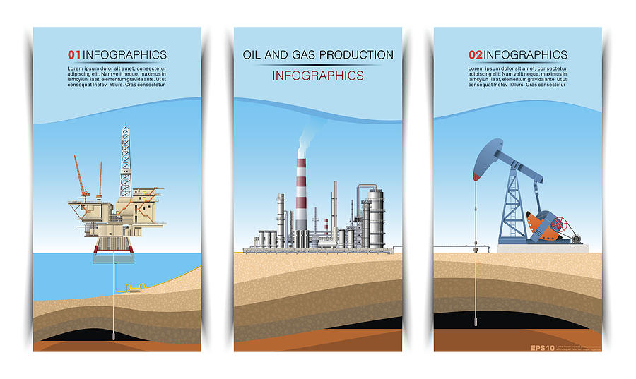 Pump Jack, Drilling Rig and Refinery Brochure Graphic Design #1 Drawing by Youst