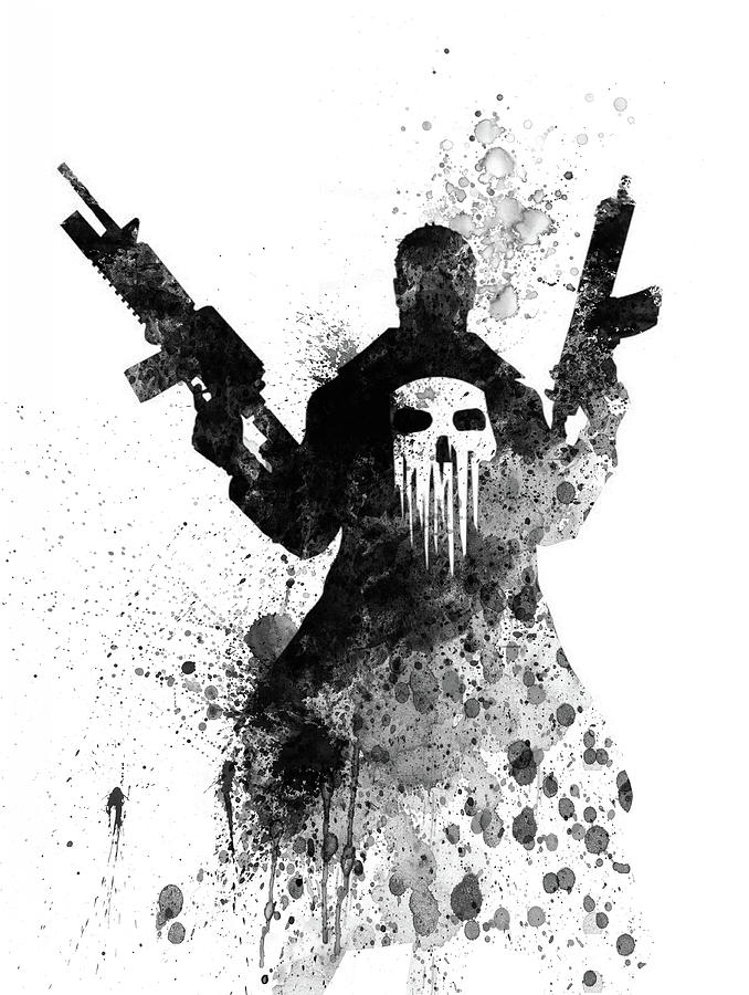 Movie Mixed Media - Punisher Watercolor  #1 by Naxart Studio
