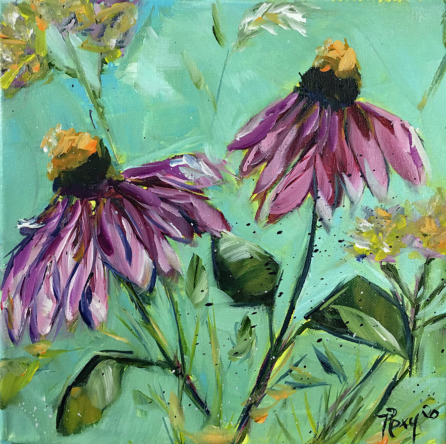 Purple Coneflowers #1 Painting by Roxy Rich
