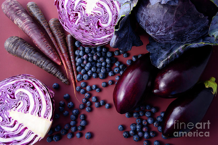 Purple fruits and vegetables  #1 Photograph by Milleflore Images