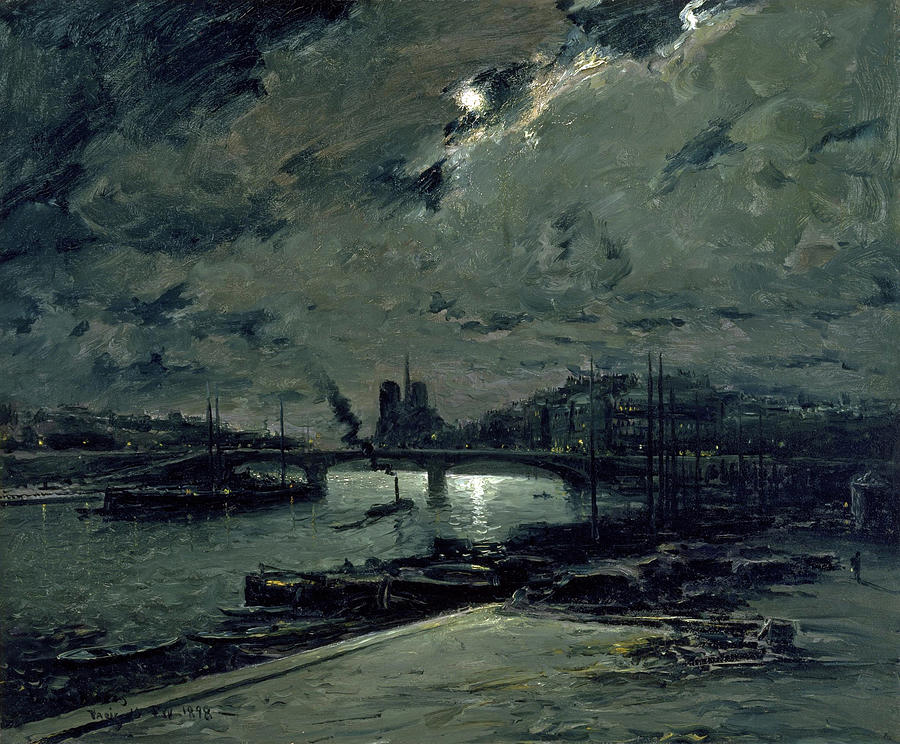 Quai de la Seine, Paris, au Clair de Lune #1 Painting by Frank Myers Boggs