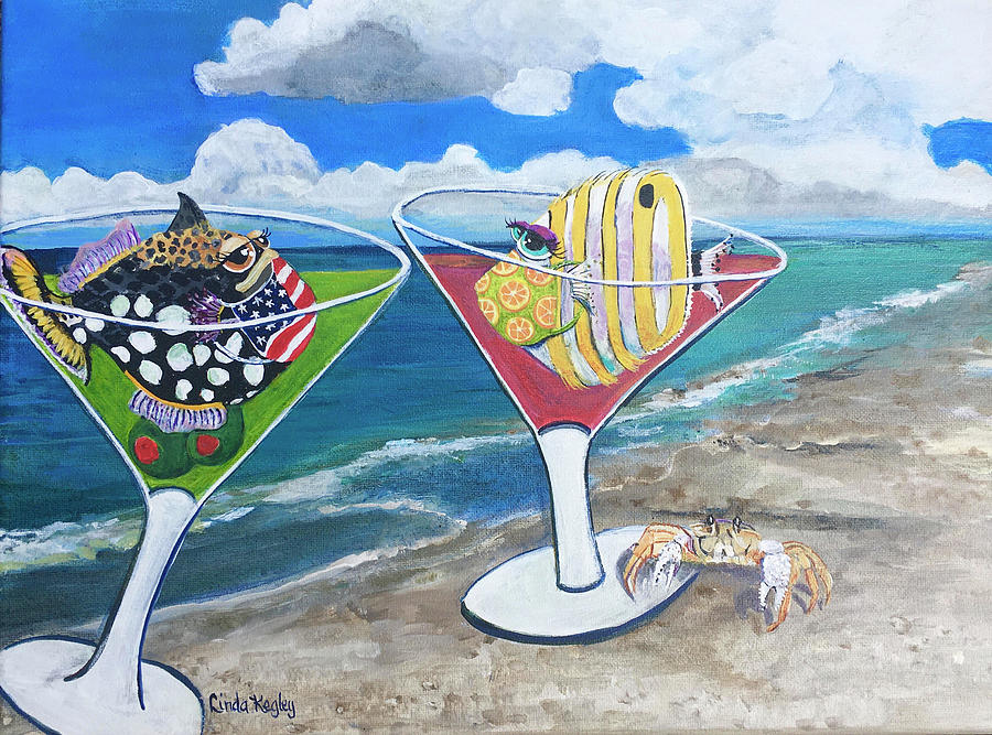 Quarantini Beach Day #1 Painting by Linda Kegley