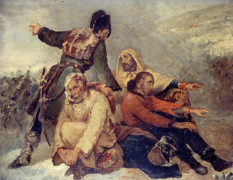 Quatre Soldats de larmee en Deroute, from circa 1826 Painting by Ary Scheffer
