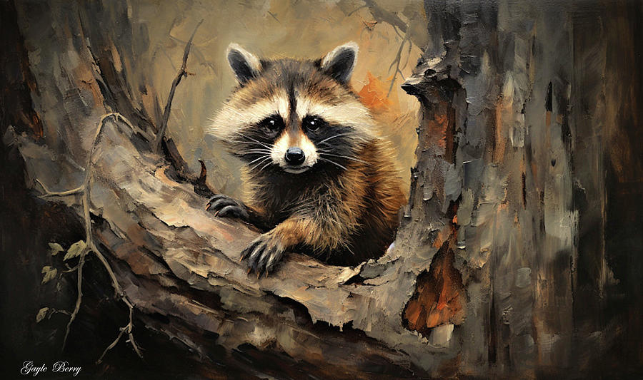 Raccoon In Tree Mixed Media by Gayle Berry - Fine Art America