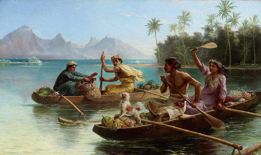 Nicholas Painting - Race to the market  Tahiti  #1 by Nicholas Chevalier