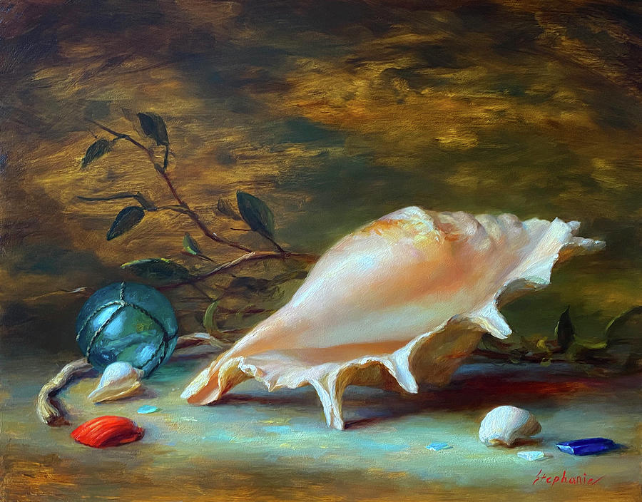 Still Life Painting - Radiant Conch #2 by Stephanie K Johnson