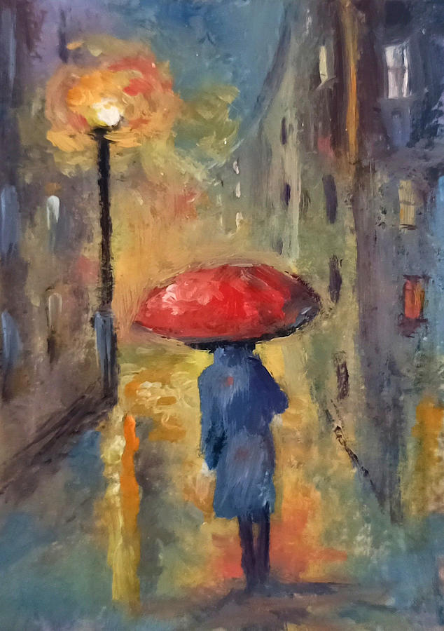 Umbrella Painting - Rain Fantasy aceo painting #1 by Natalja Picugina