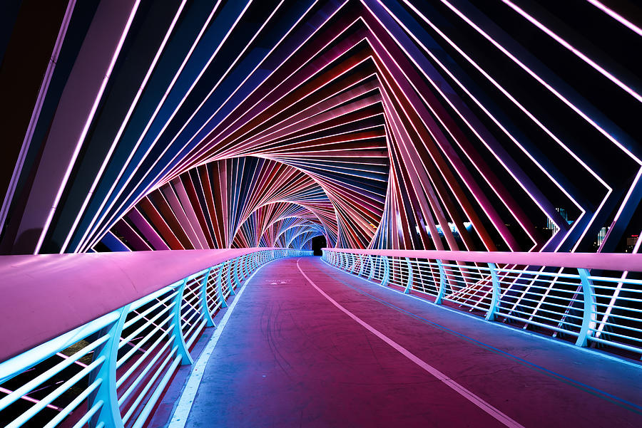 Rainbow Bridge at night Photograph by Shunli Zhao
