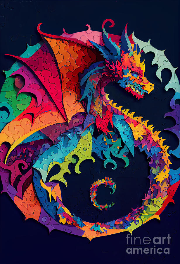 Fantasy Digital Art - Rainbow Dragon #1 by Sabantha