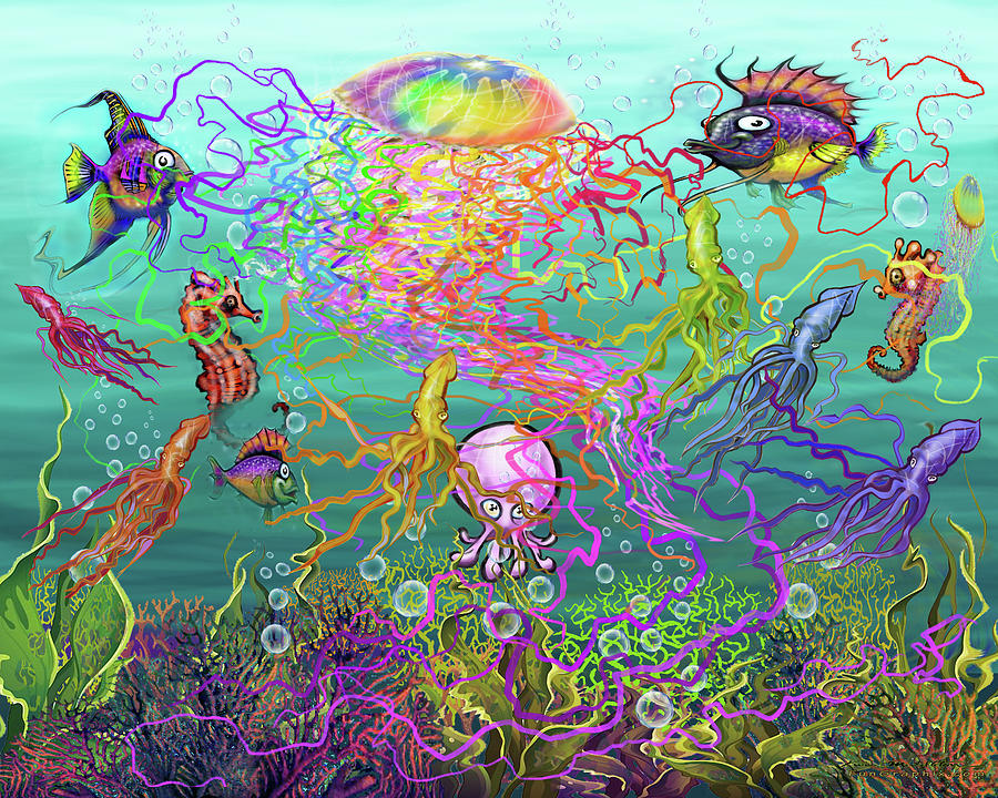 Rainbow Jellyfish and Friends #2 Digital Art by Kevin Middleton