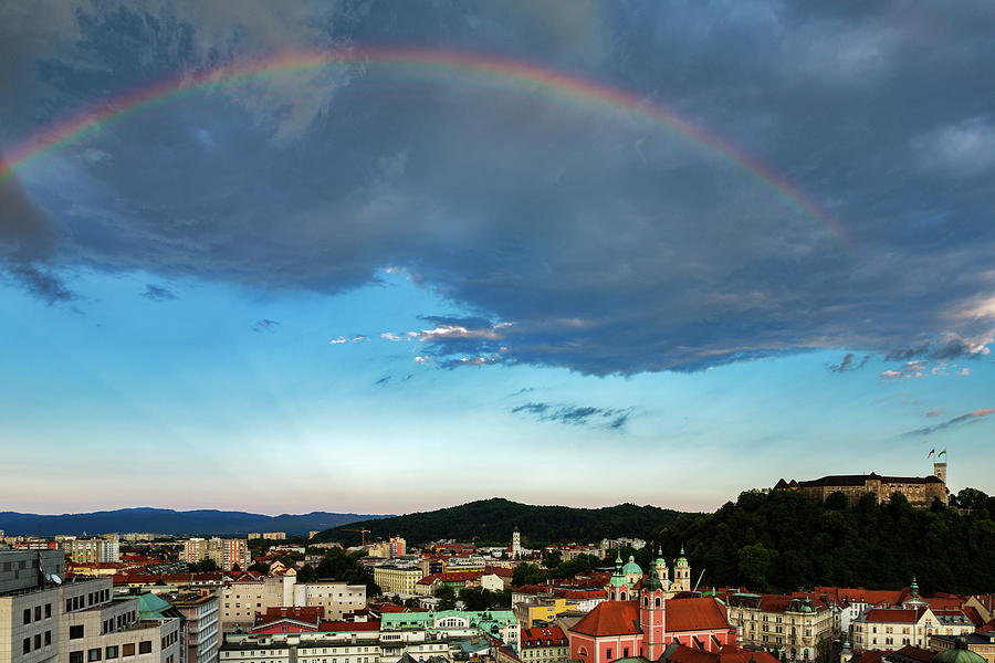 Rainbow over Ljubljana #1 Photograph by Ian Middleton