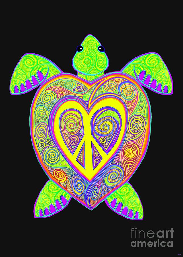 Rainbow Peace Sea Turtle Digital Art