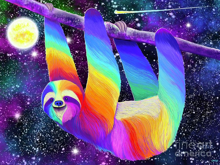 Rainbow Sloth At Night Digital Art
