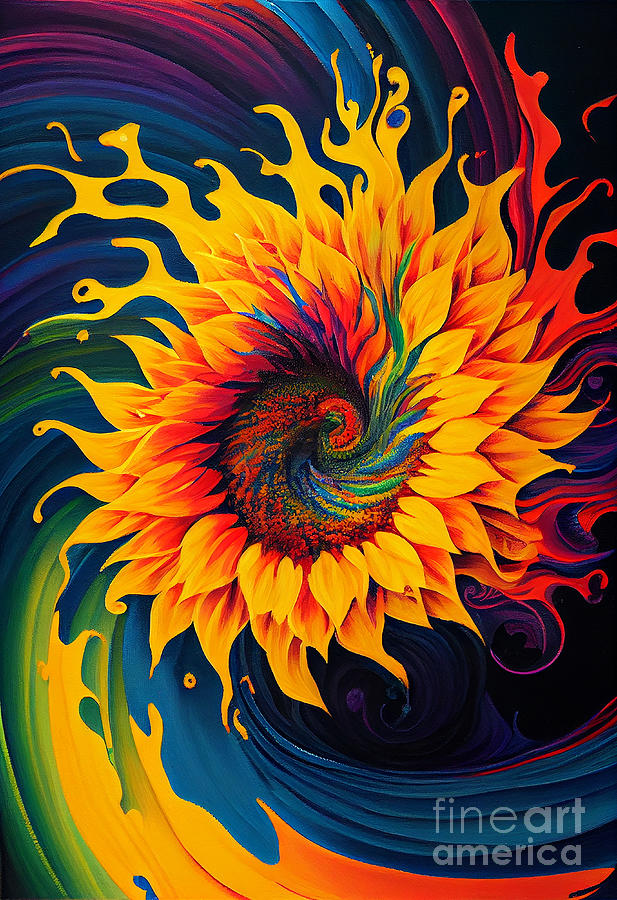 Sunflower Digital Art - Rainbow sunflower #1 by Sabantha