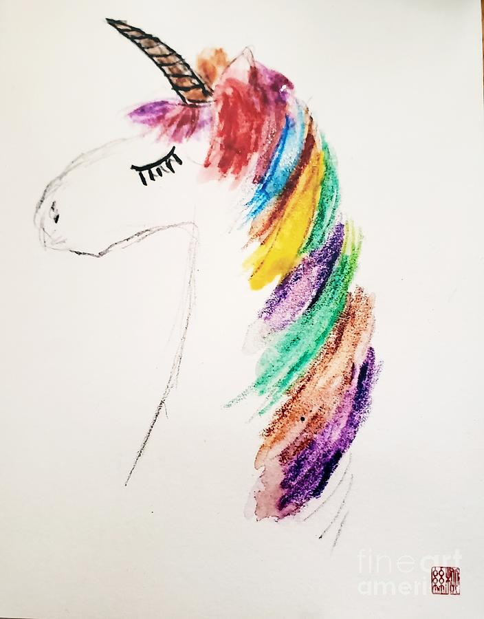 Rainbow Unicorn  Painting by Margaret Welsh Willowsilk
