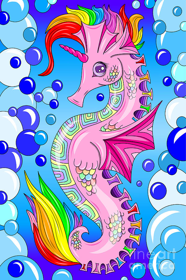 Rainbow Unicorn Seahorse Digital Art