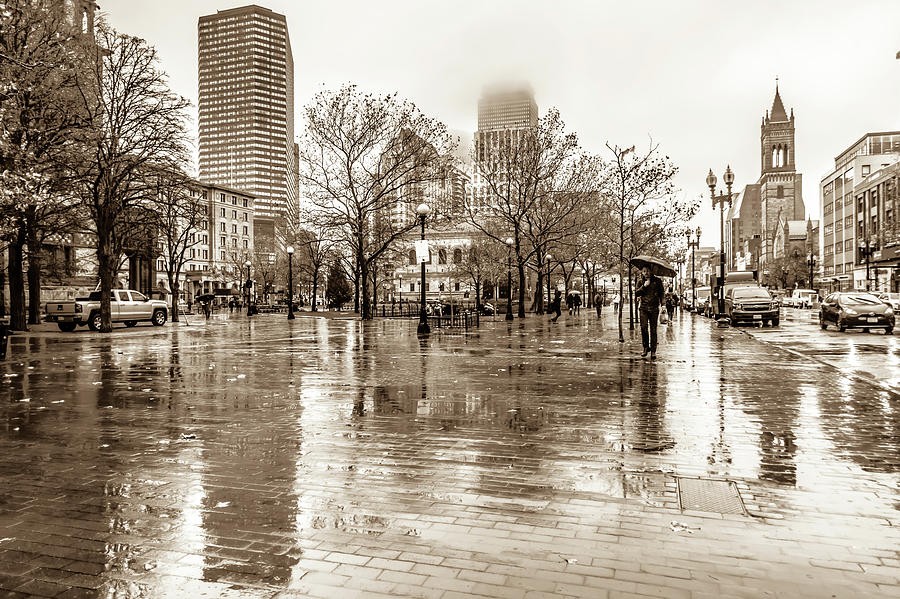 Rainy Day In City Of Boston Massachusetts #1 Photograph by Alex Grichenko