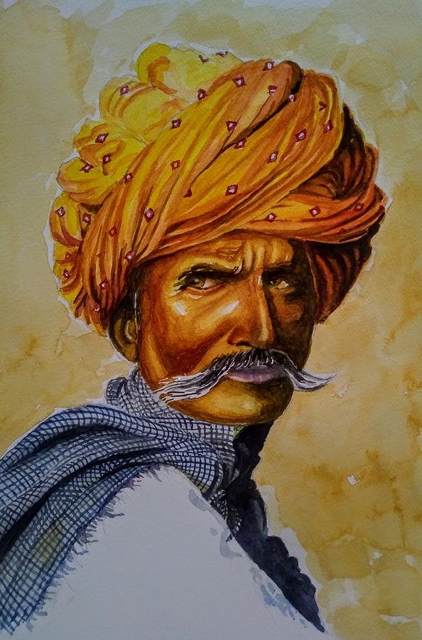 Rajasthani Man With Turban Painting  by Ramesh Mahalingam