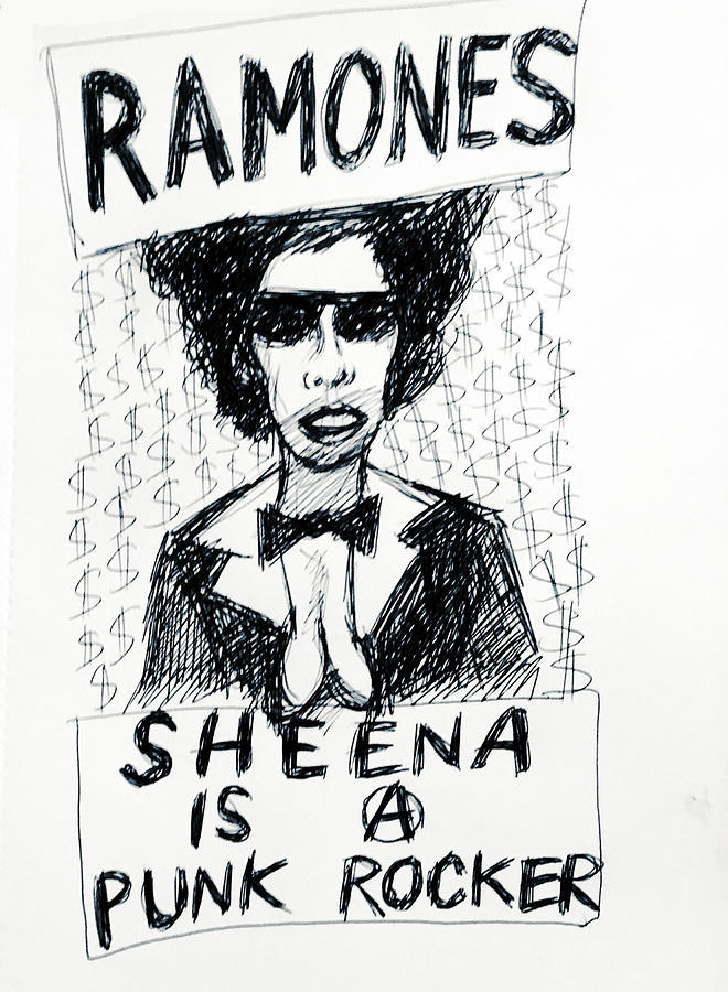 Ramones Sheena 1977 drawing Drawing by Enki Art - Fine Art America