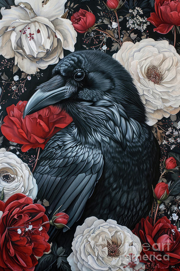 Raven And Roses Painting
