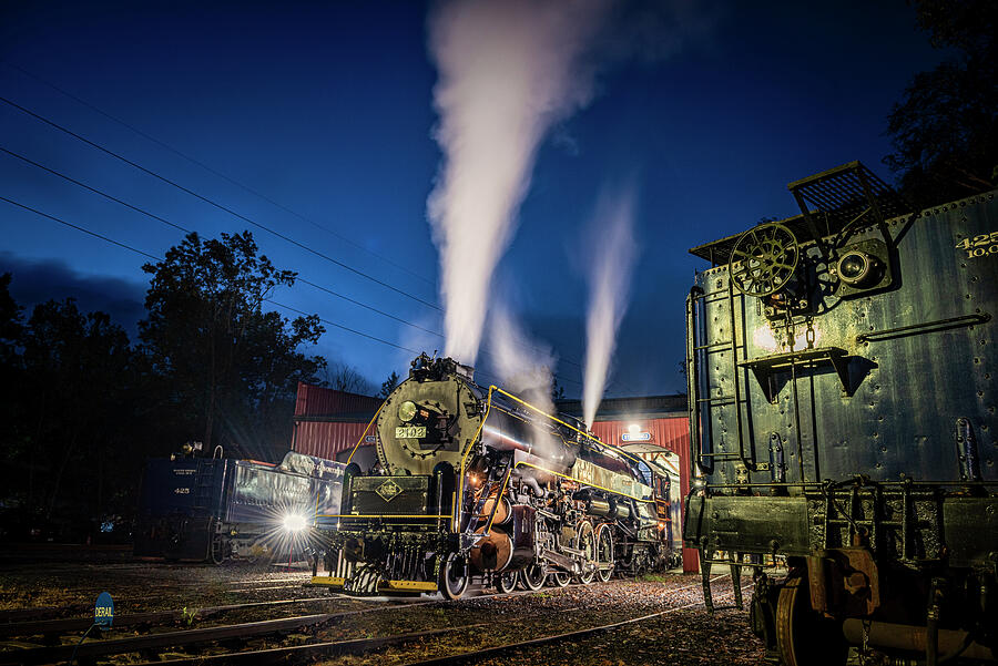 Reading blue mountain and northern railroad steam locomotive 2102 sits