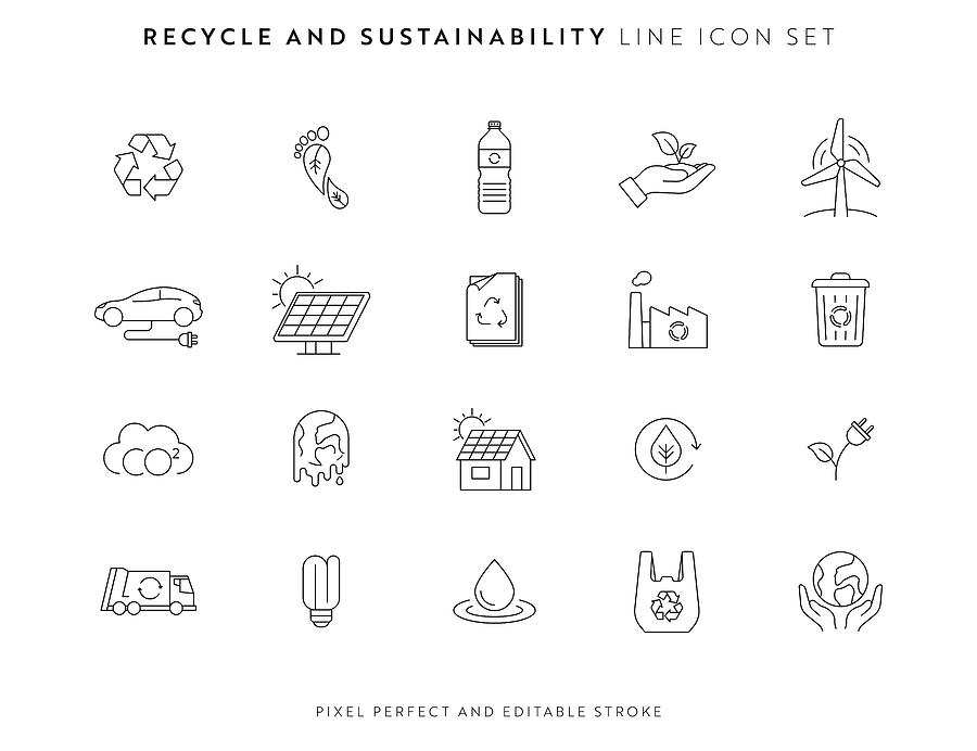 Recycle and Sustainability Icon Set with Editable Stroke and Pixel Perfect. #1 Drawing by Esra Sen Kula
