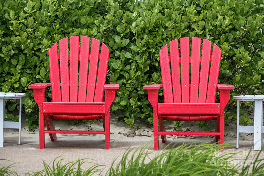 Red Adirondack Chairs Photograph