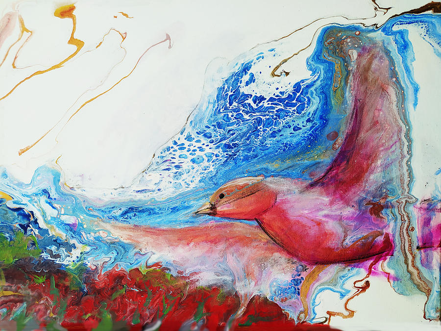 Red Bird  in Flight on a Beautiful Day #1 Painting by Sylvia Brallier
