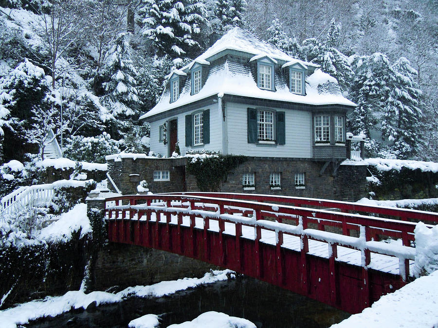 Winter Photograph - Red Bridge in Germany #1 by Pam Kaster