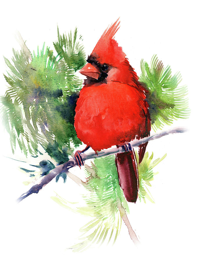 Red Cardinal Bird #1 Painting by Suren Nersisyan