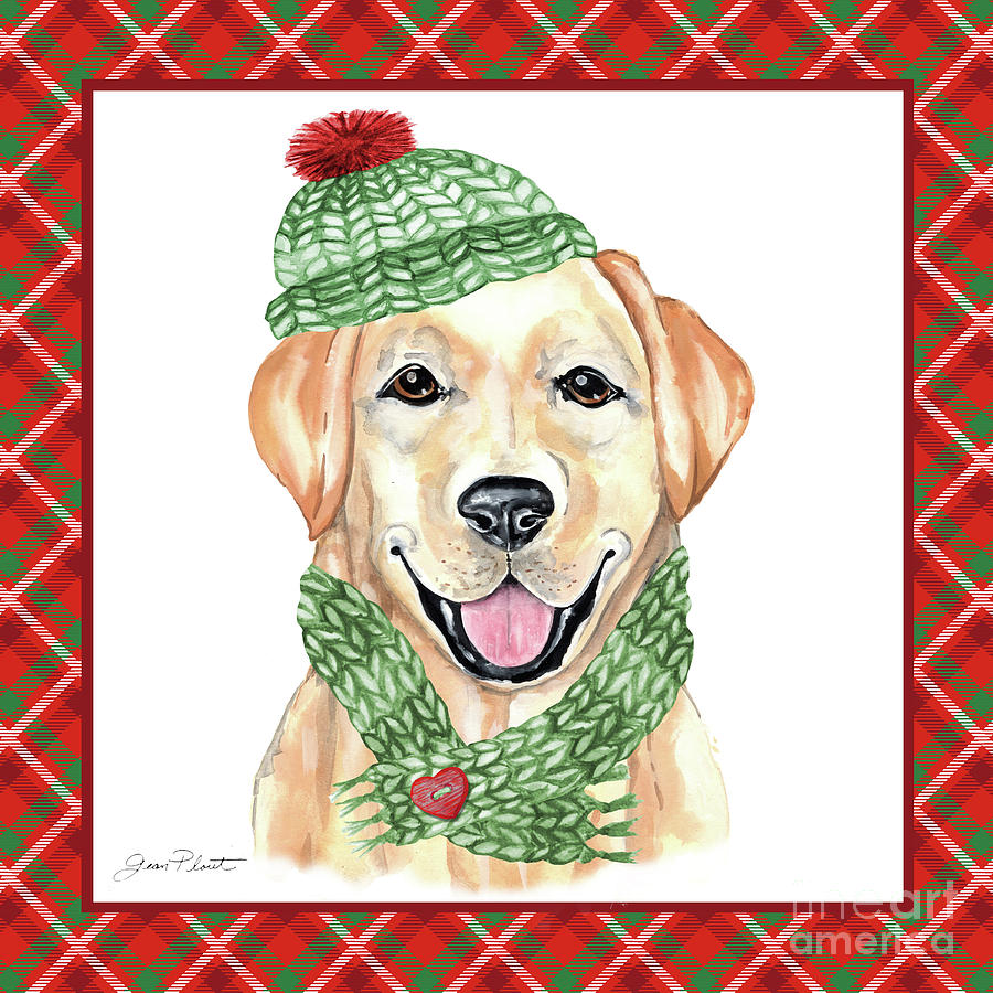 Red Christmas Plaid with Dog A #1 Painting by Jean Plout