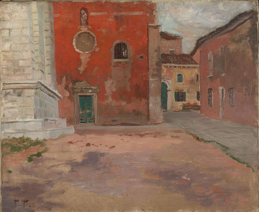 Red Church Wall in Venice  #1 Painting by Frits Thaulow Norwegian