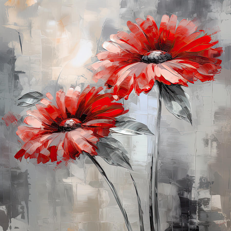 Red Contemporary Art in Gray #1 Digital Art by Lourry Legarde