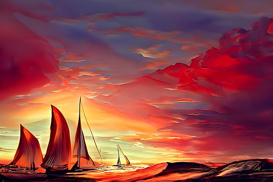 Red Sails in the Sunset Digital Art by Beverly Read