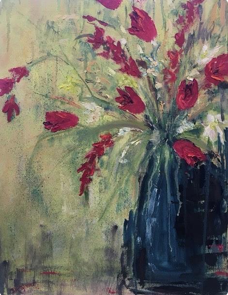 Red Tulips Painting by Barbara Hammett Glover