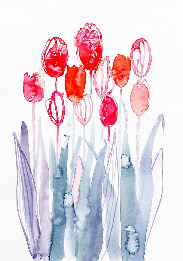Red tulips. #1 Painting by Nataliya Vetter